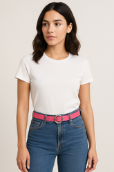 Luxury Pink Pebble Leather Belt