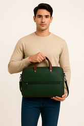 Men's Bottle Green Leather Office Bag