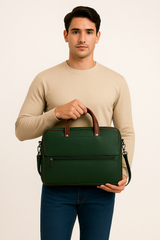 Men's Bottle Green Leather Office Bag