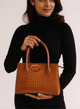 Genuine Leather Crocodile Finish Handbag