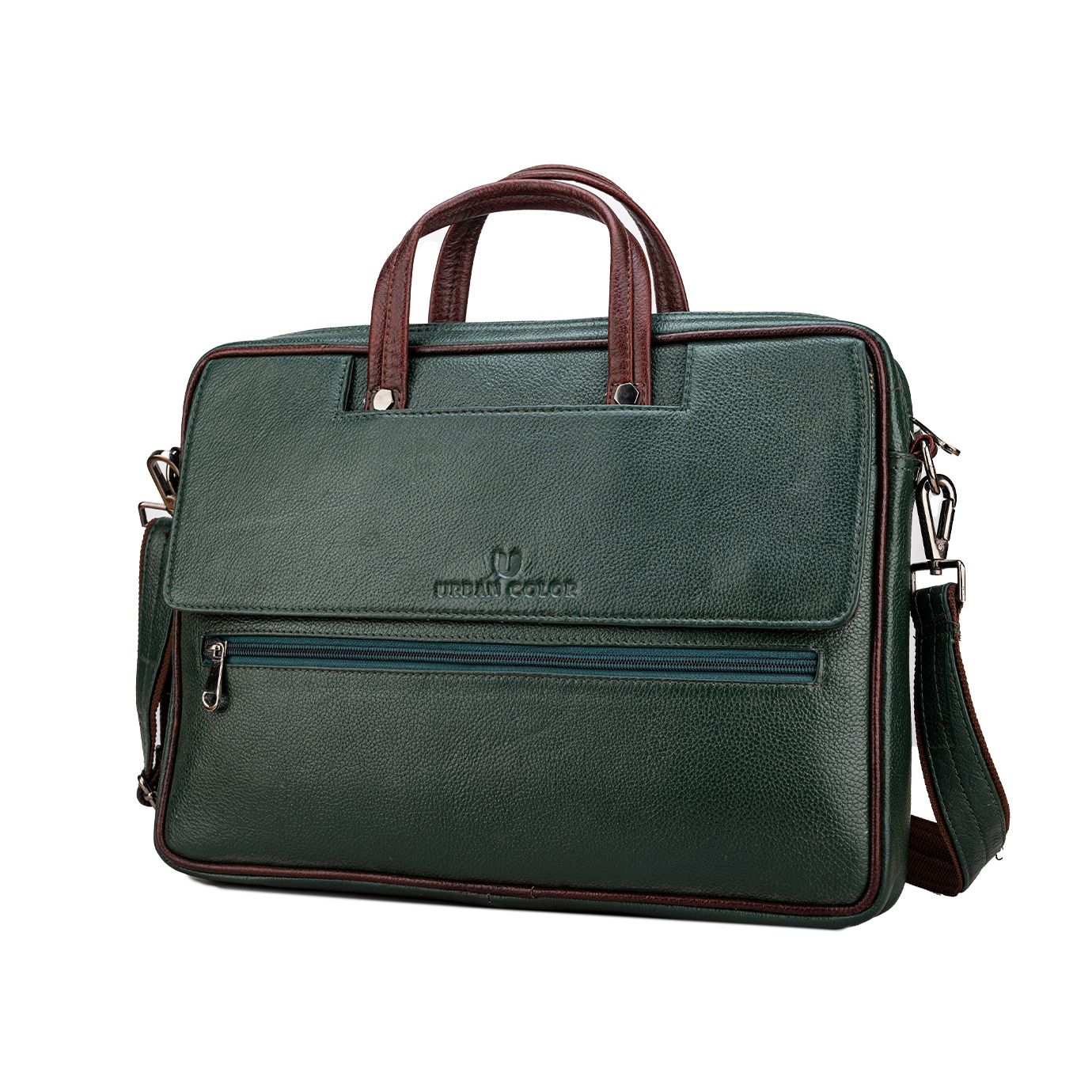 Bottle Green Leather Office Bag
