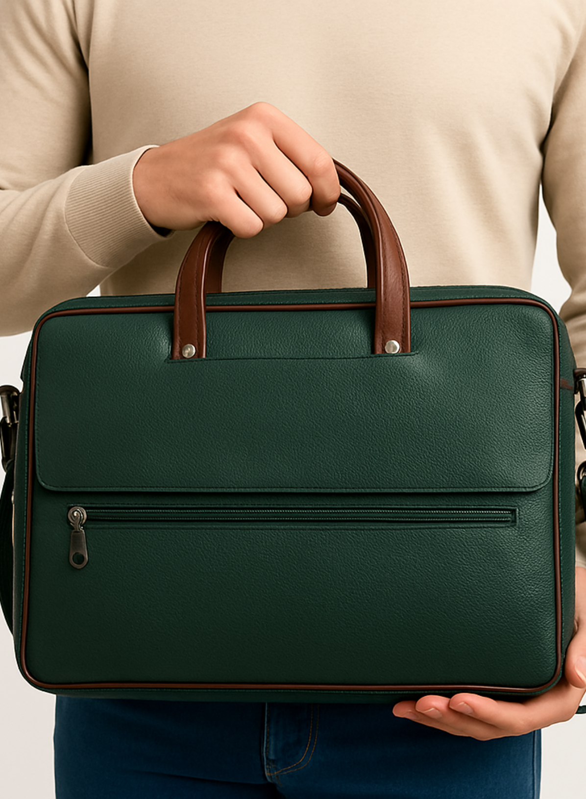 Men's Bottle Green Leather Office Bag
