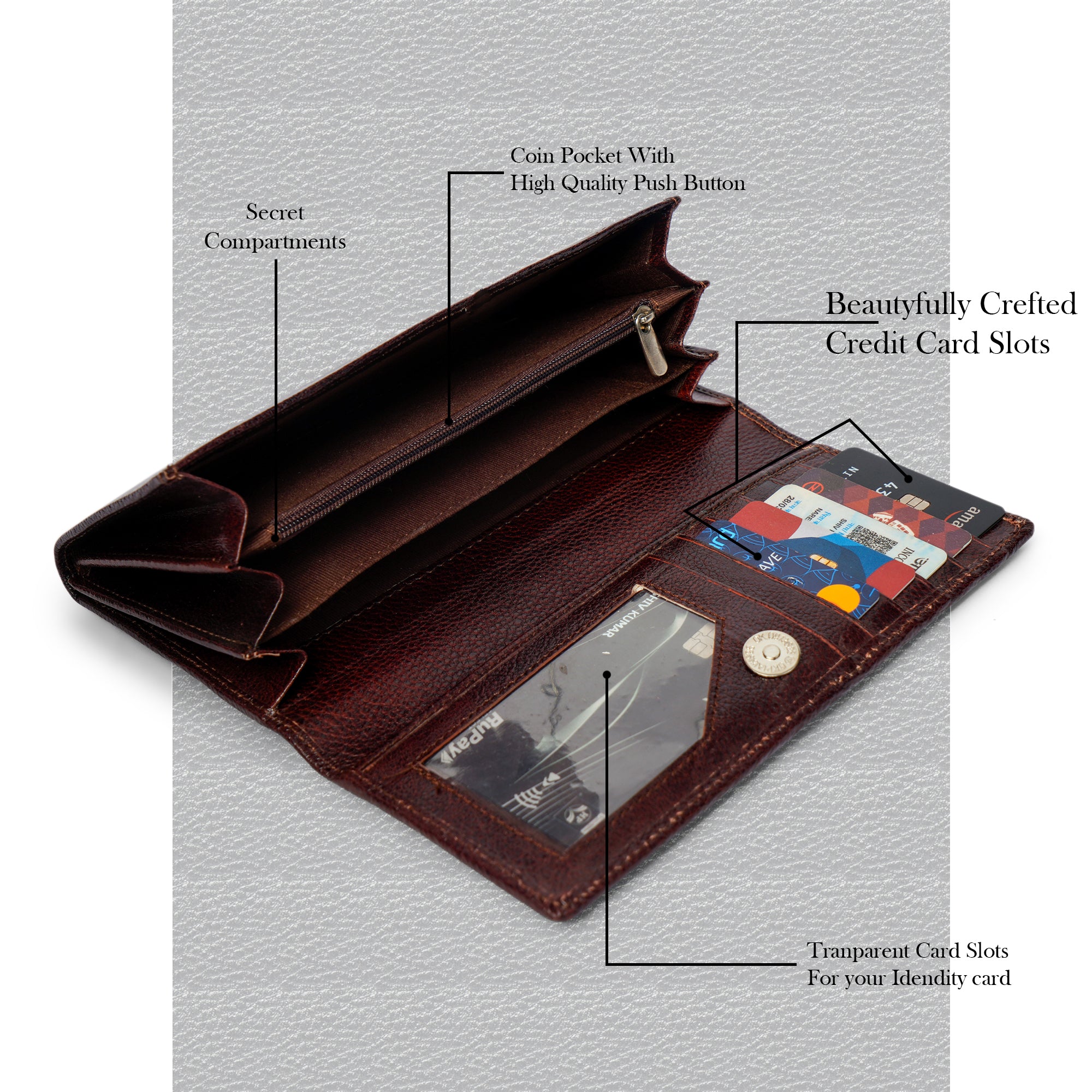 Ladies Medium Flap Leather Clutch Wallet