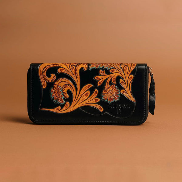 Genuine Leather Floral Clutch Wallet