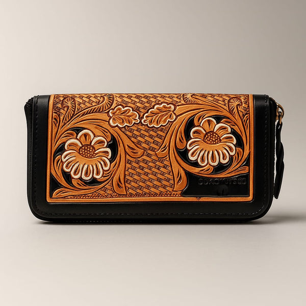 Floral Leather Clutch Wallet